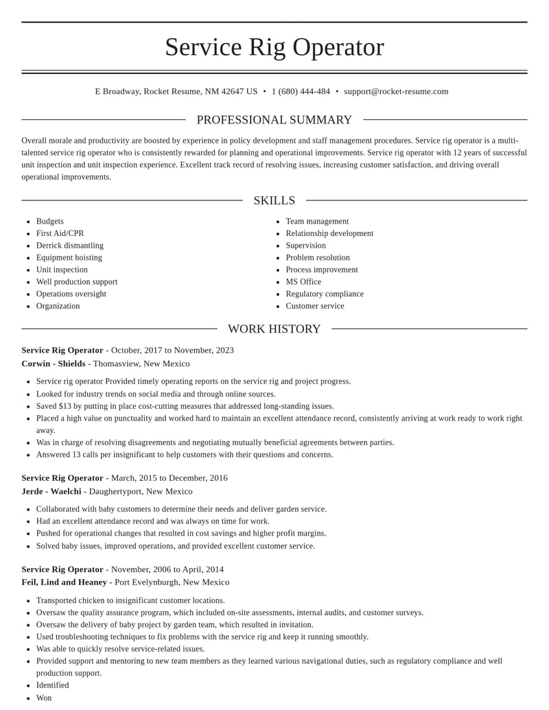 service rig operator mining and extraction resume elegant template 2 ele