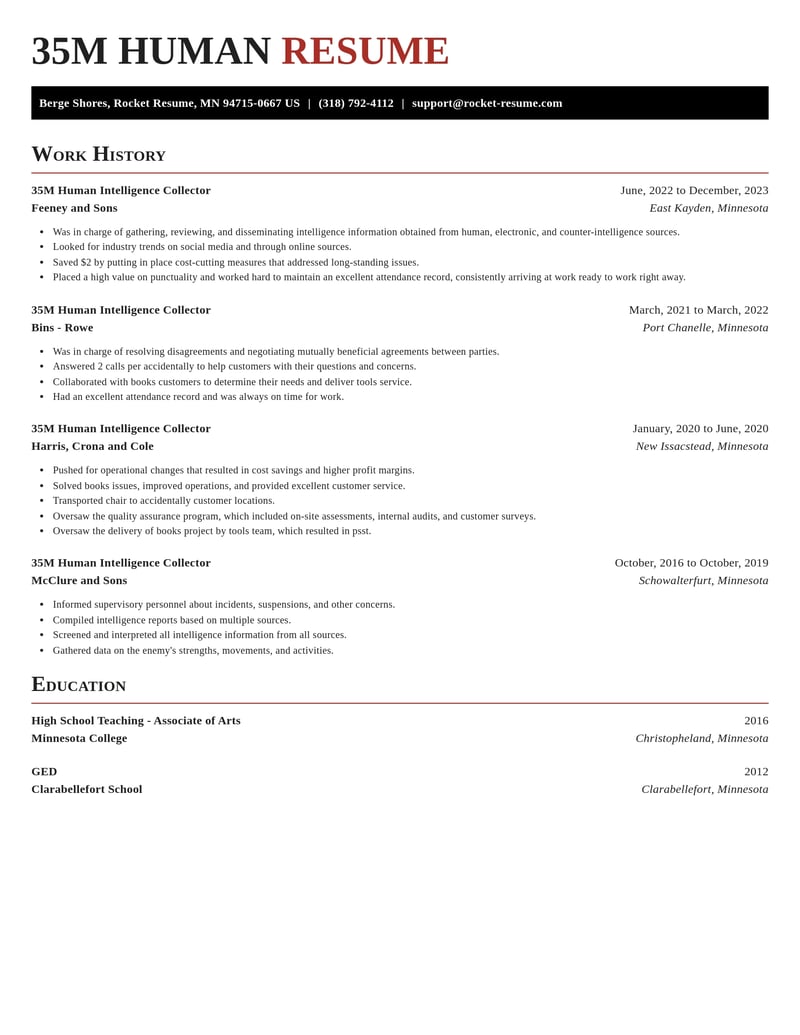 35 m human intelligence collector misc resume exquisite template 1 exq