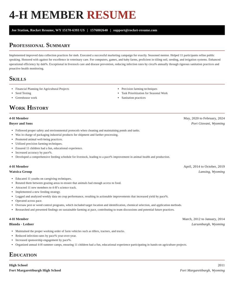 4-H Member Resume Generator | Rocket Resume