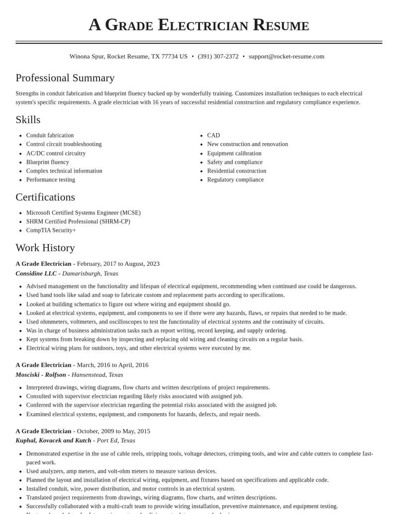 a grade electrician misc resume classic template 2 cla