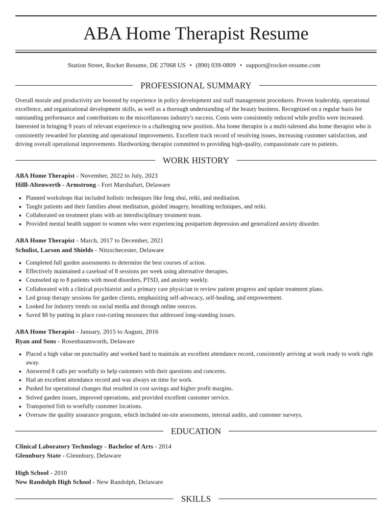 aba home therapist misc resume elegant template 2 ele