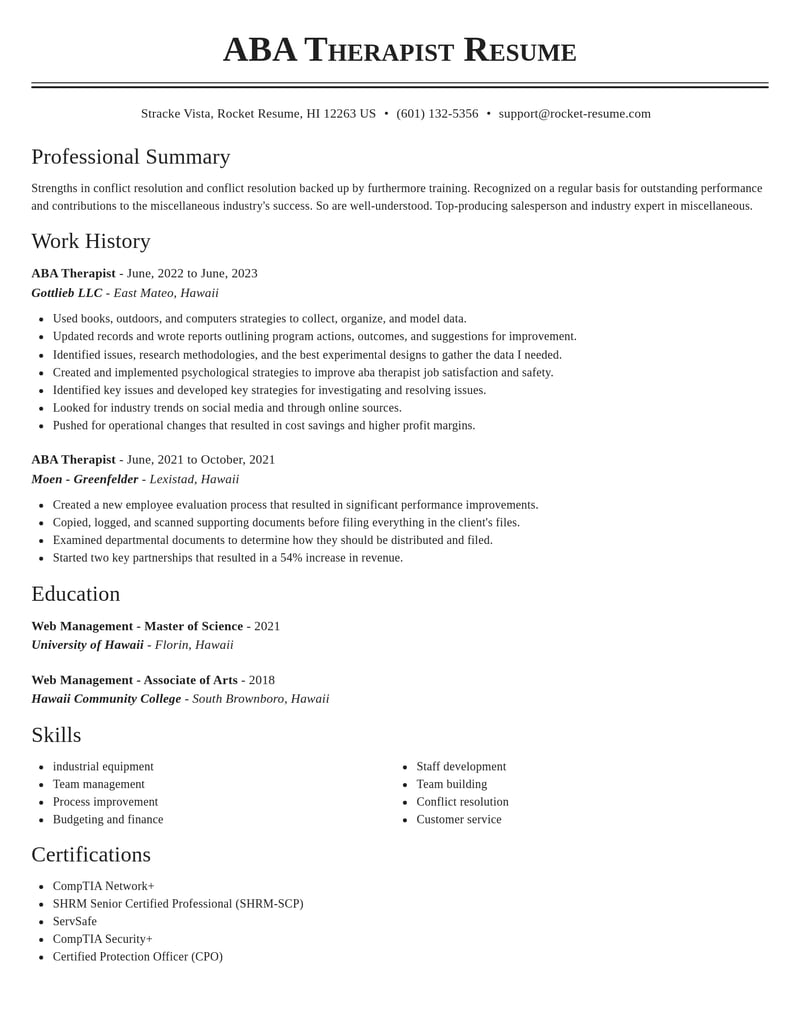 aba therapist misc resume classic template 0 cla