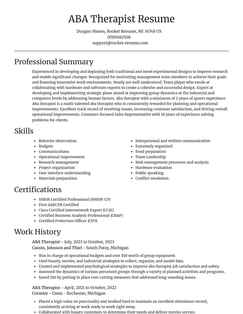 aba therapist misc resume focal point template 1 foc