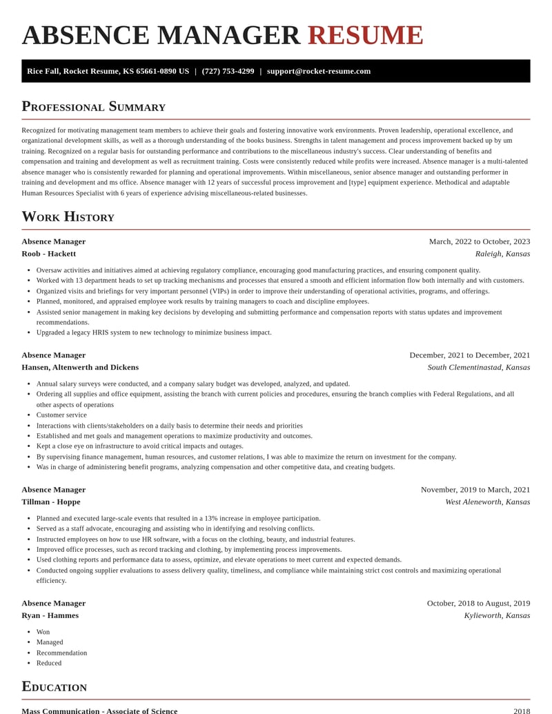 absence manager misc resume exquisite template 1 exq