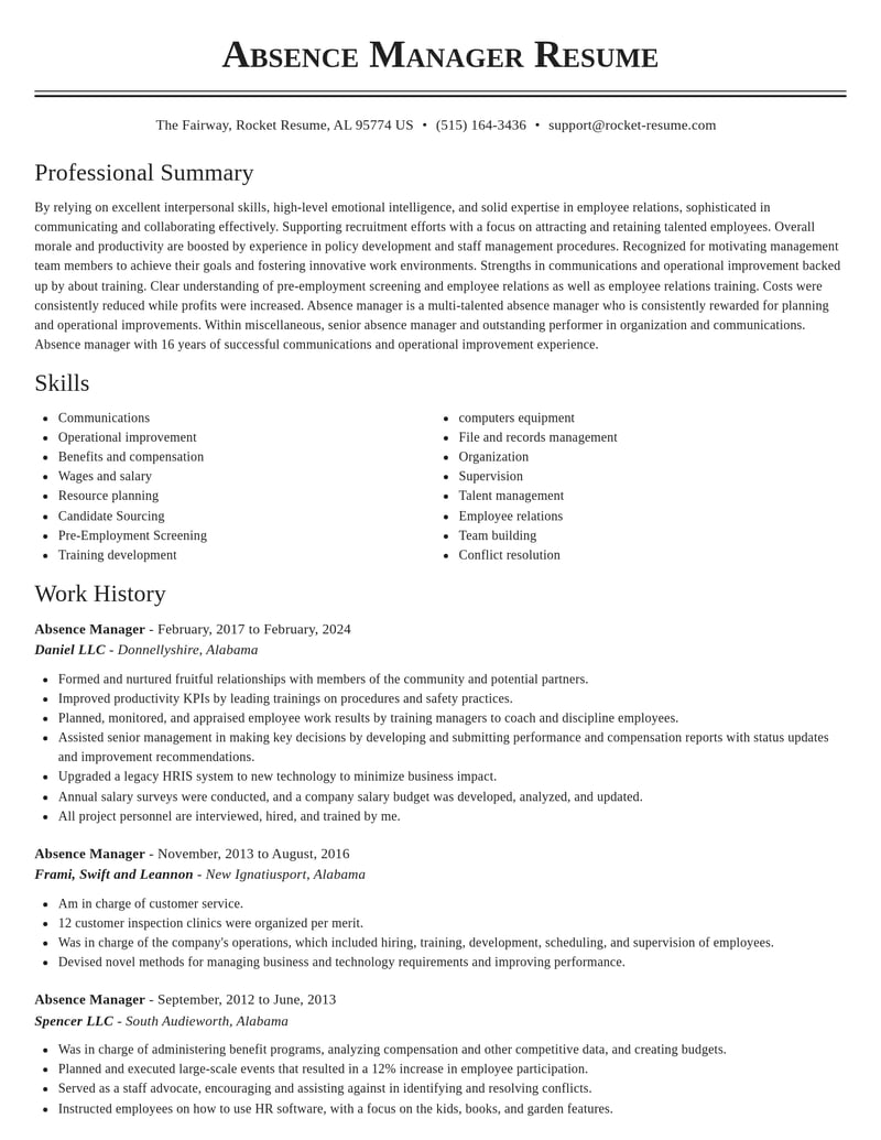 absence manager misc resume classic template 2 cla