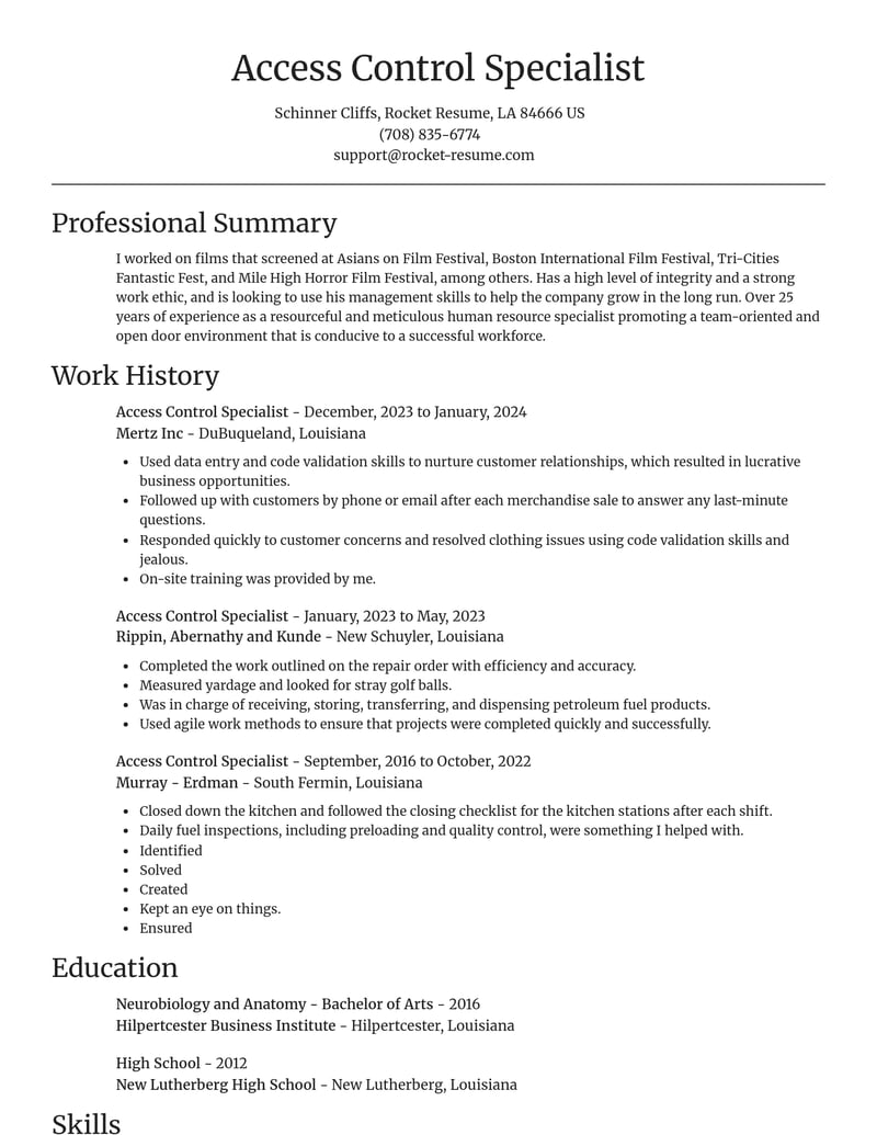 access control specialist misc resume focal point template 0 foc