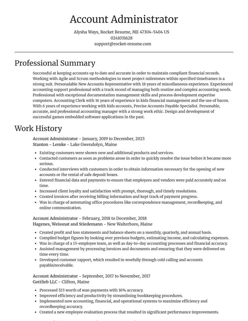 account administrator misc resume focal point template 2 foc