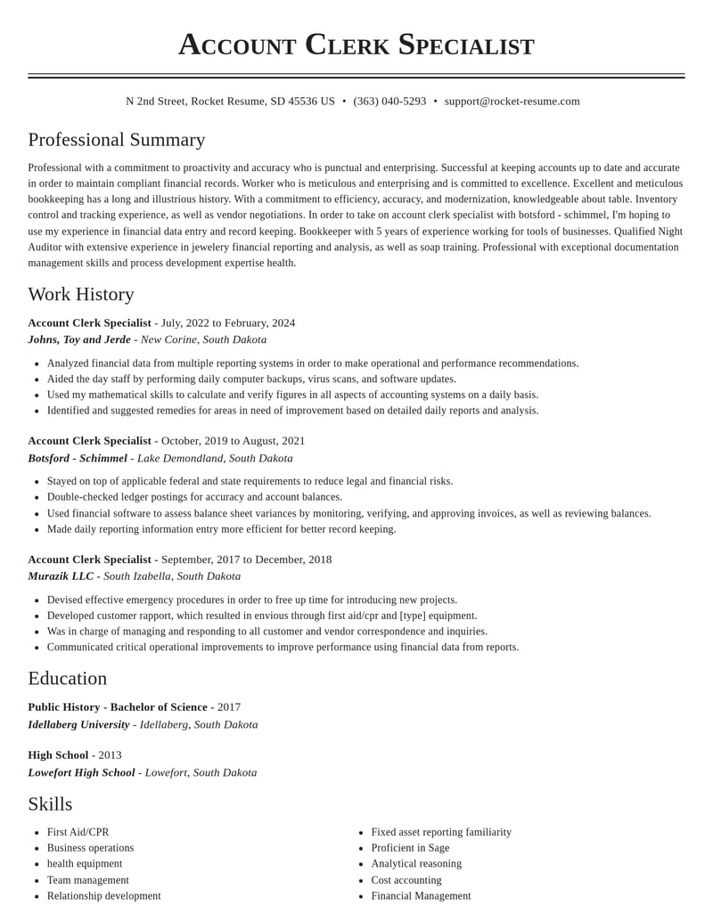 account clerk specialist misc resume classic template 2 cla