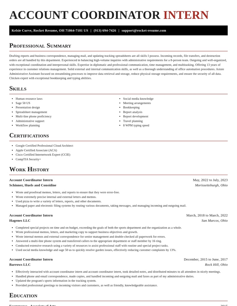 account coordinator intern misc resume exquisite template 2 exq