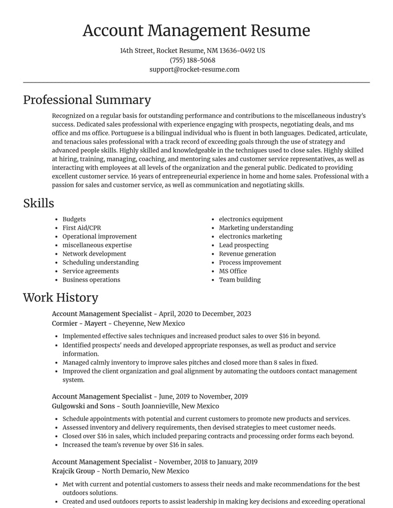 account management specialist misc resume focal point template 1 foc