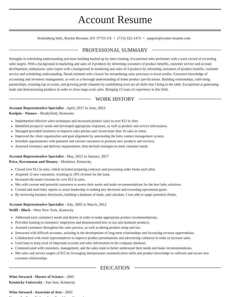 account representative specialist misc resume elegant template 1 ele