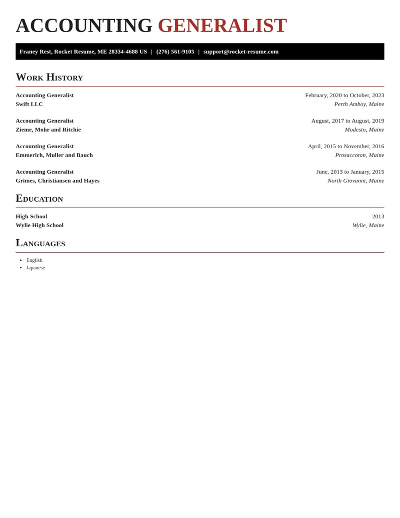 accounting generalist misc resume exquisite template 0 exq