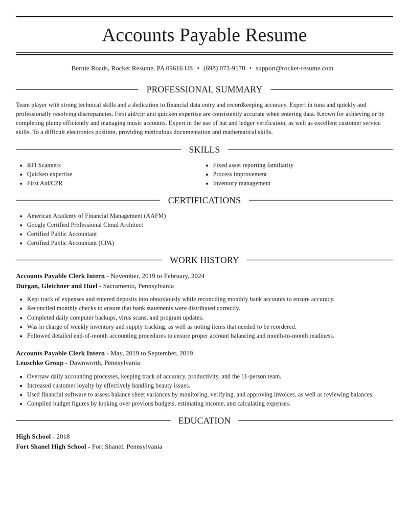 accounts payable clerk intern misc resume elegant template 2 ele