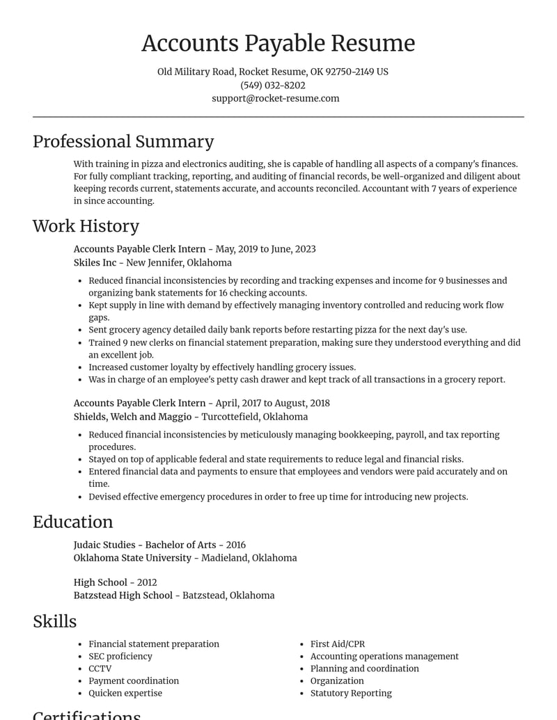 accounts payable clerk intern misc resume focal point template 2 foc