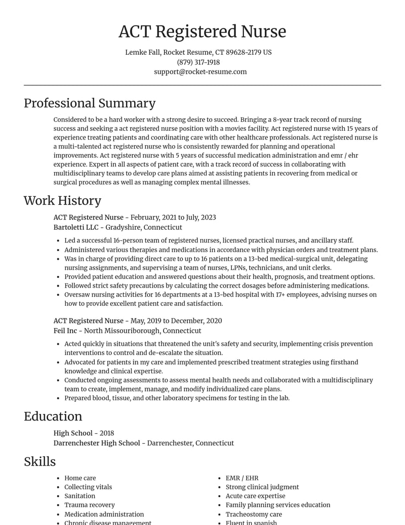 act registered nurse misc resume focal point template 1 foc