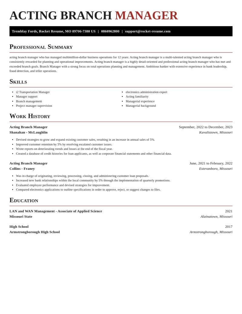 acting branch manager misc resume exquisite template 1 exq