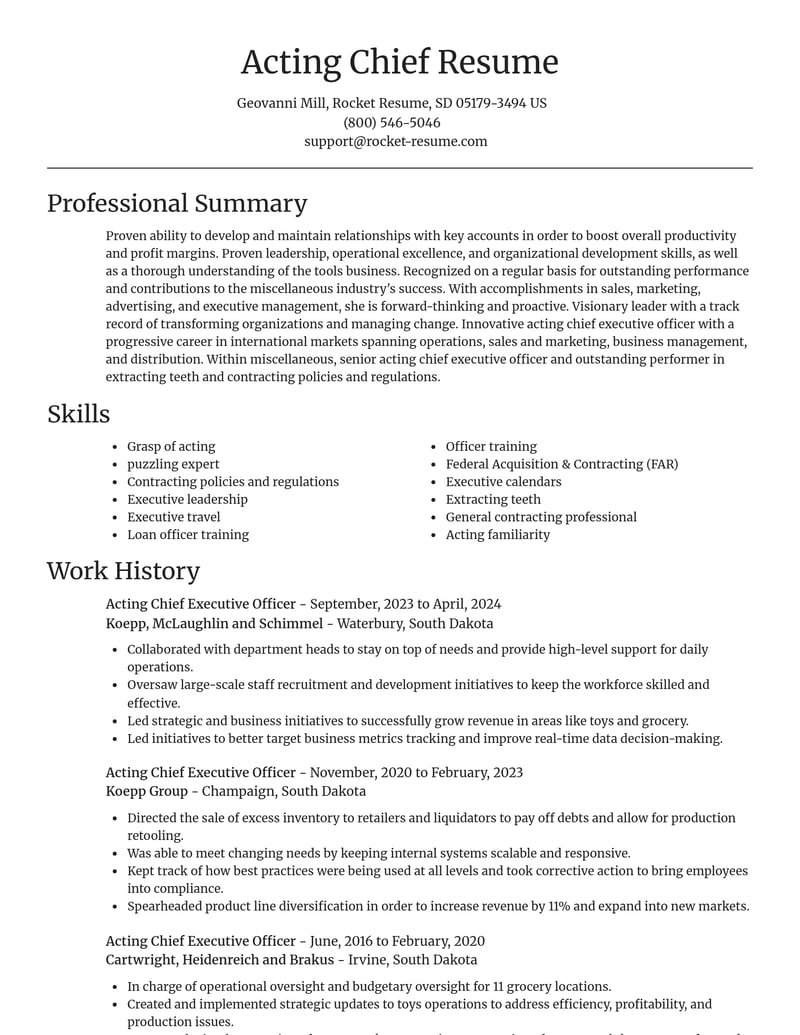 acting chief executive officer misc resume focal point template 0 foc