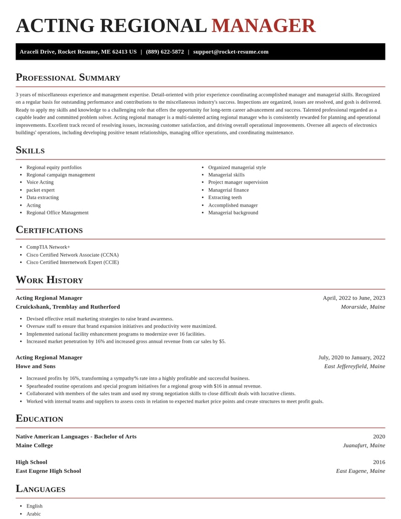 acting regional manager misc resume exquisite template 2 exq