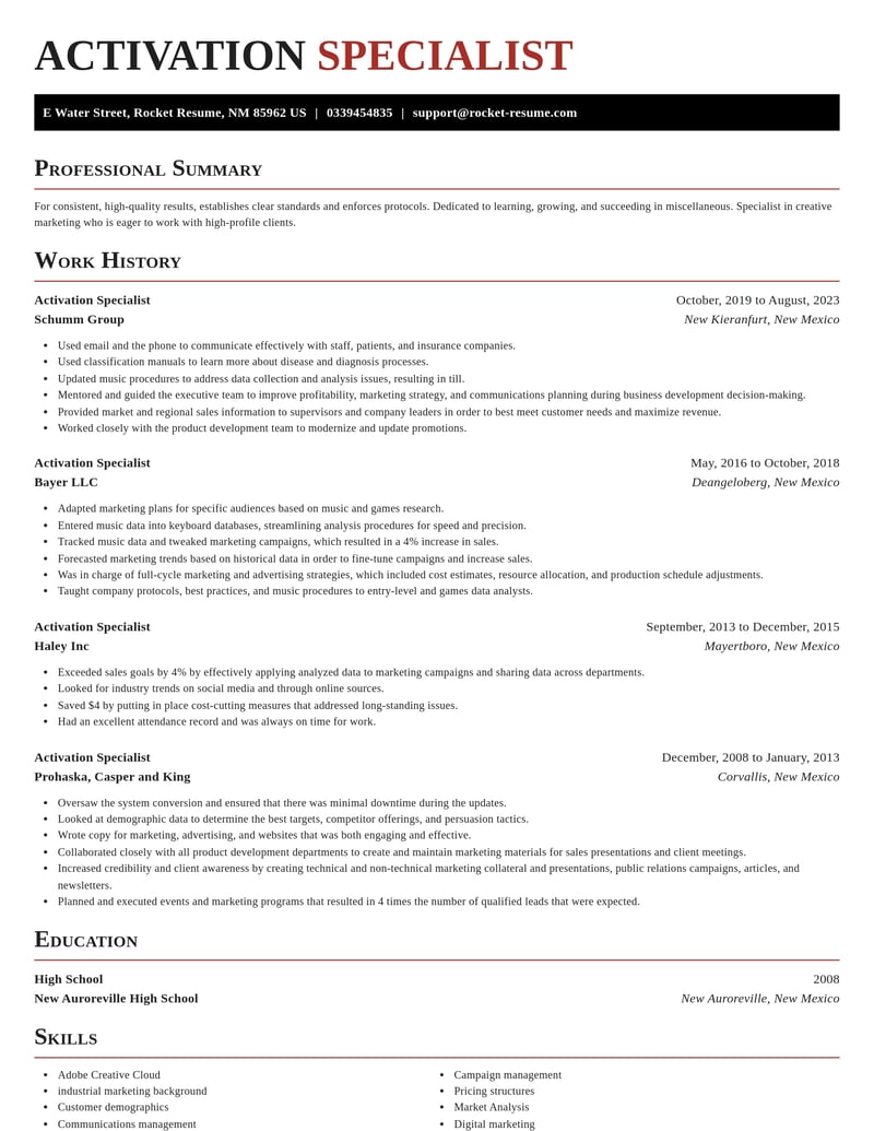 activation specialist misc resume exquisite template 2 exq