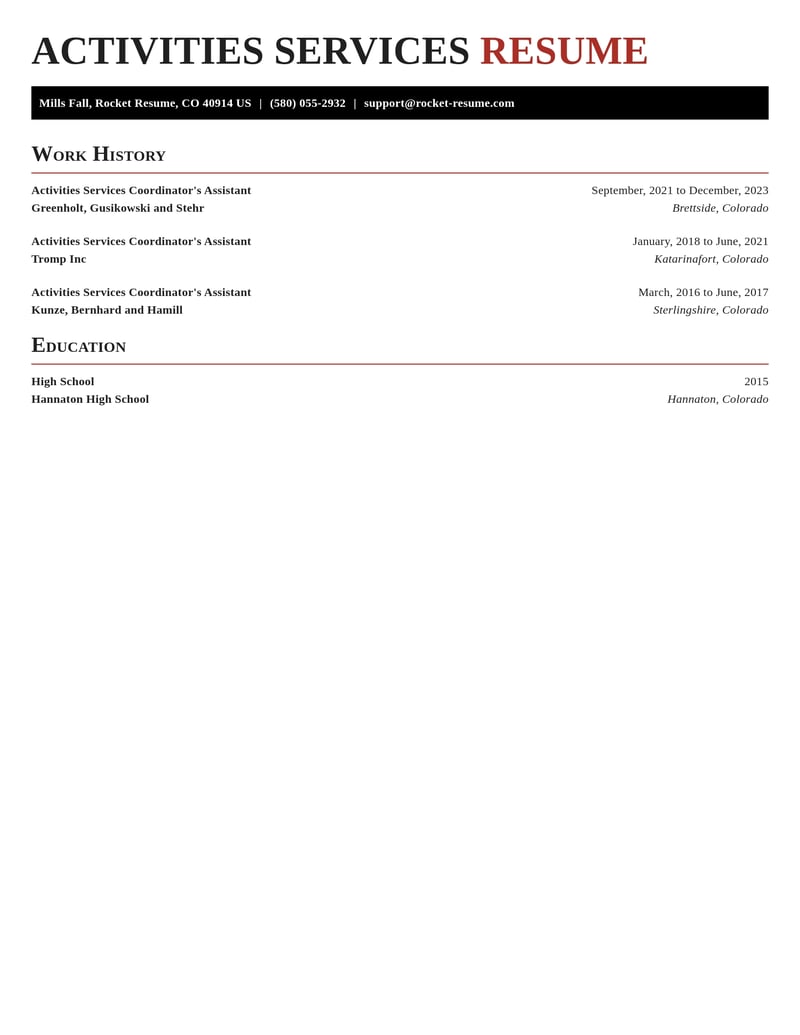 activities services coordinators assistant misc resume exquisite template 0 exq