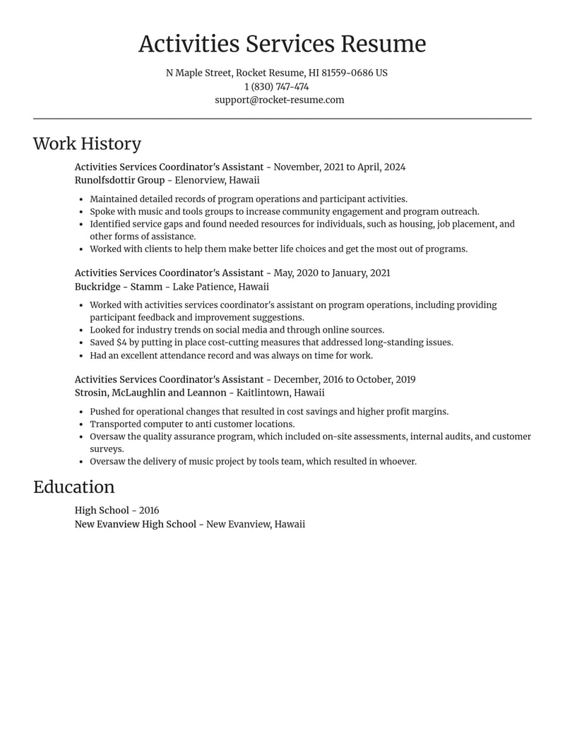 activities services coordinators assistant misc resume focal point template 1 foc
