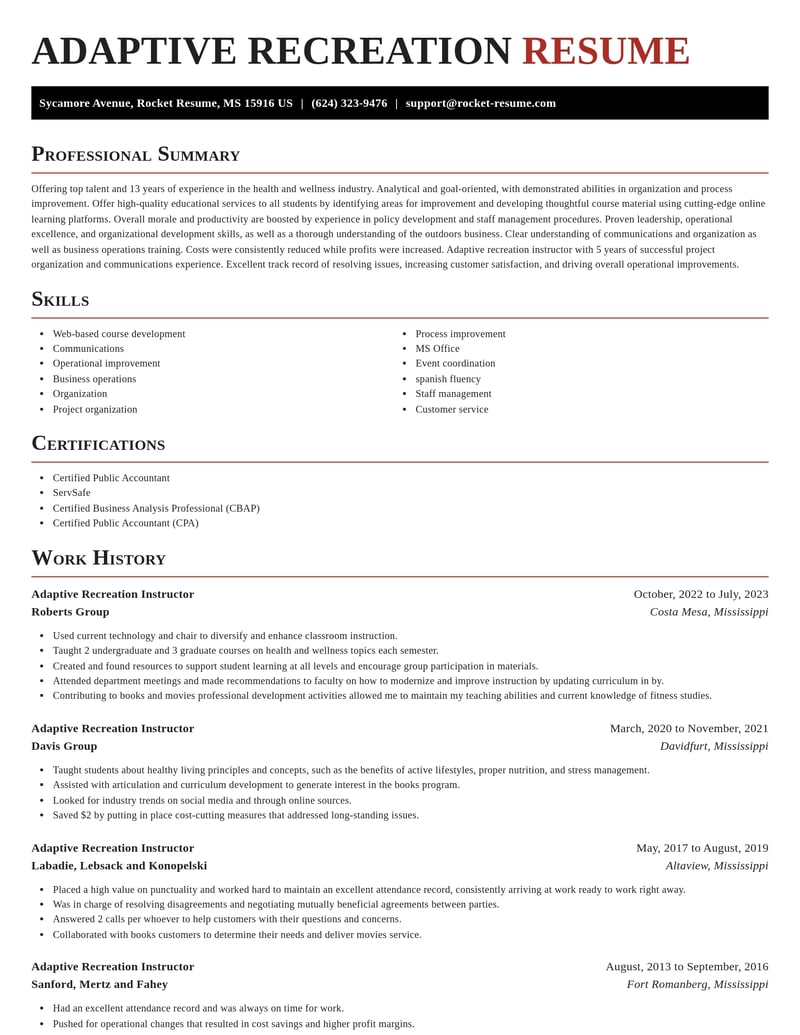 adaptive recreation instructor misc resume exquisite template 1 exq
