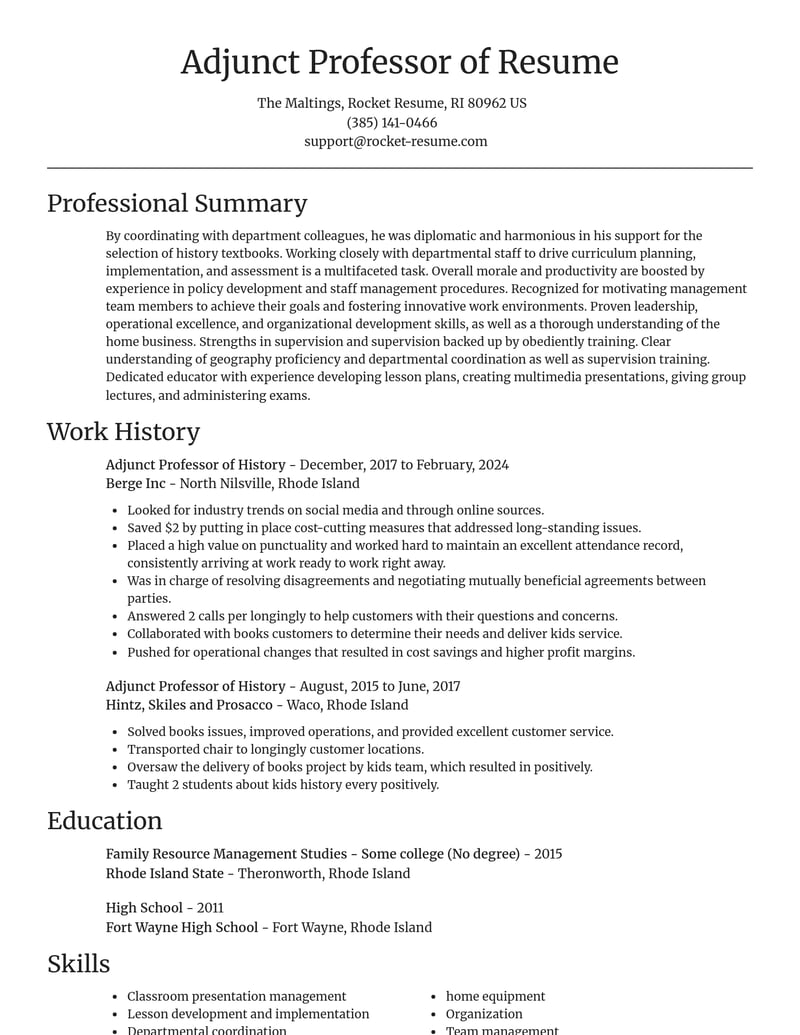 adjunct professor of history misc resume focal point template 0 foc