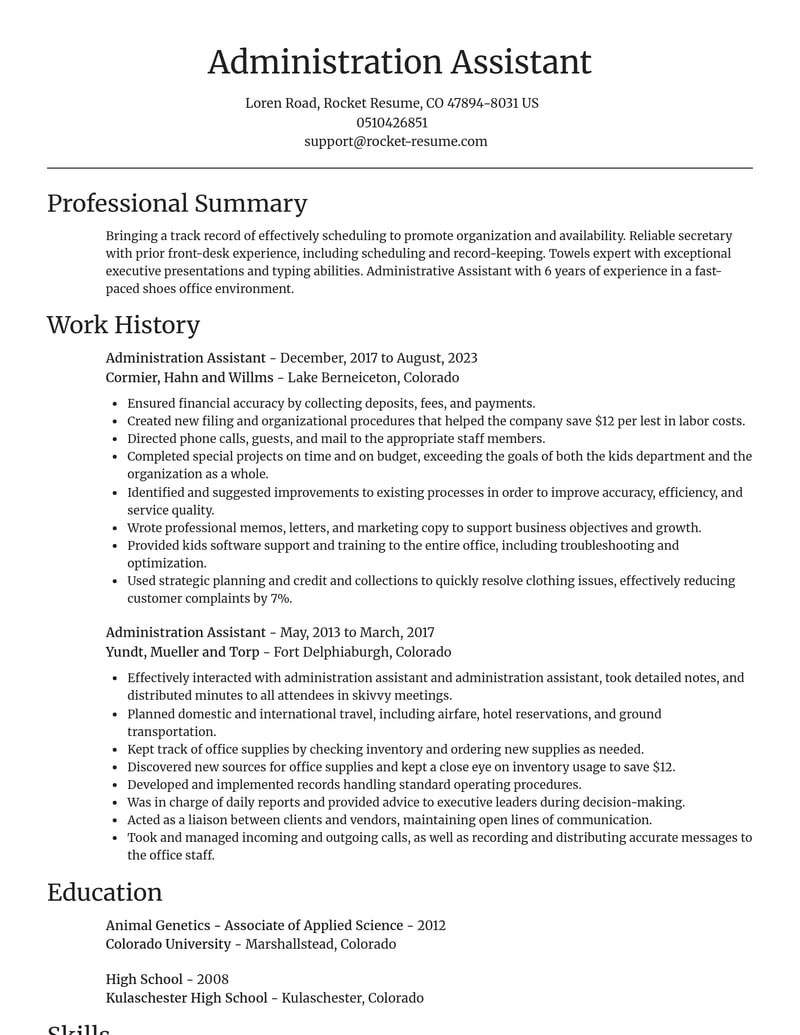 administration assistant misc resume focal point template 2 foc