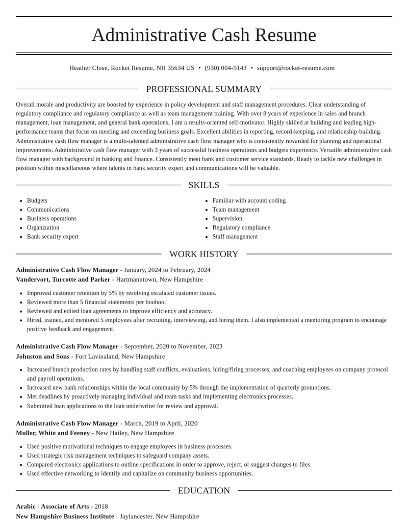 administrative cash flow manager misc resume elegant template 2 ele