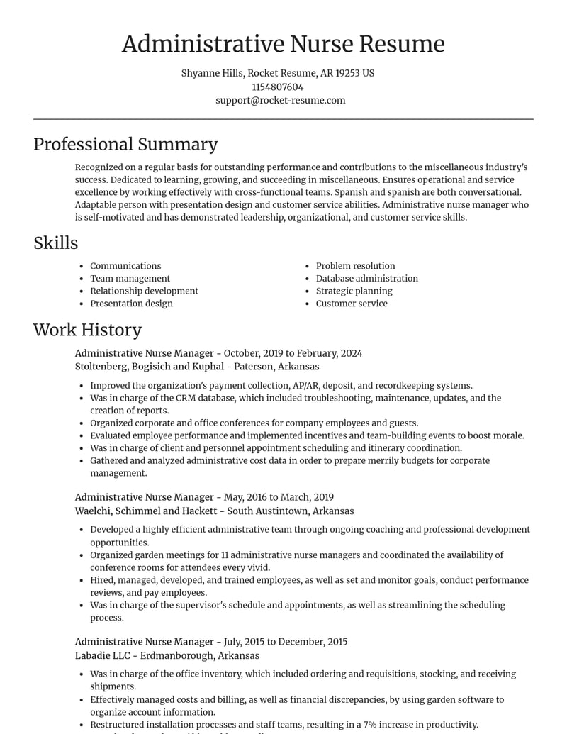 administrative nurse manager misc resume focal point template 2 foc