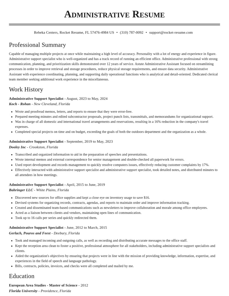 administrative support specialist misc resume classic template 0 cla