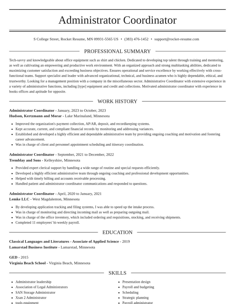 administrator coordinator misc resume elegant template 1 ele
