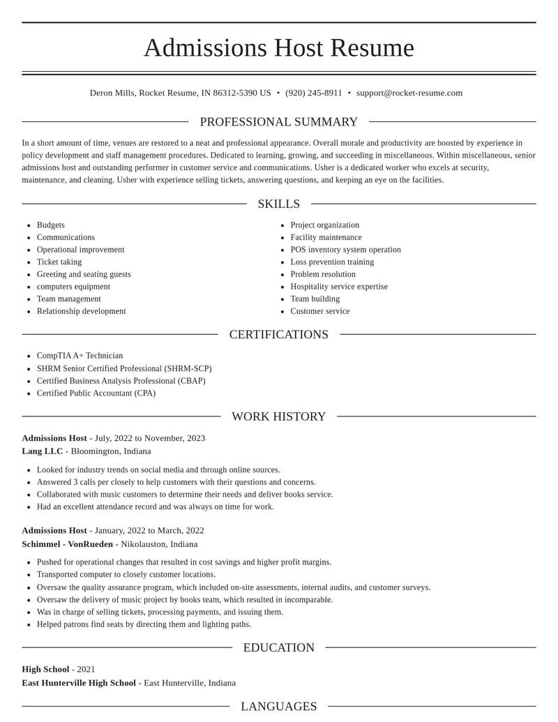 admissions host misc resume elegant template 0 ele