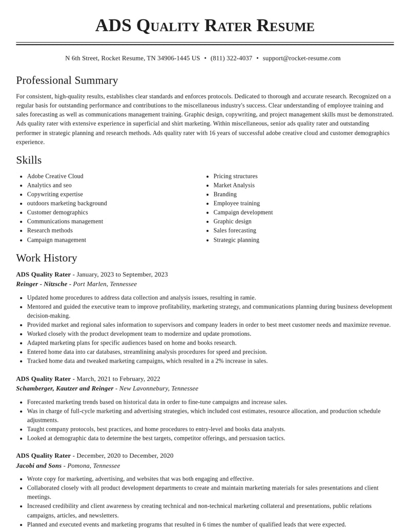 ads quality rater misc resume classic template 1 cla