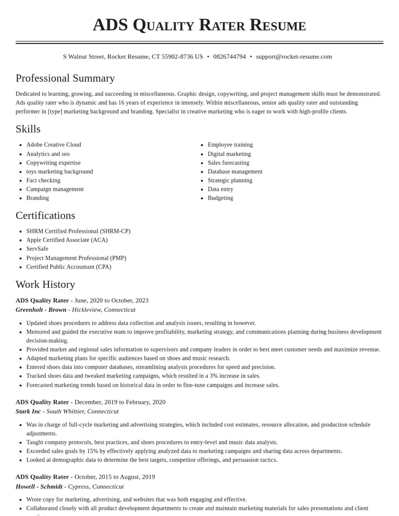 ads quality rater misc resume classic template 2 cla