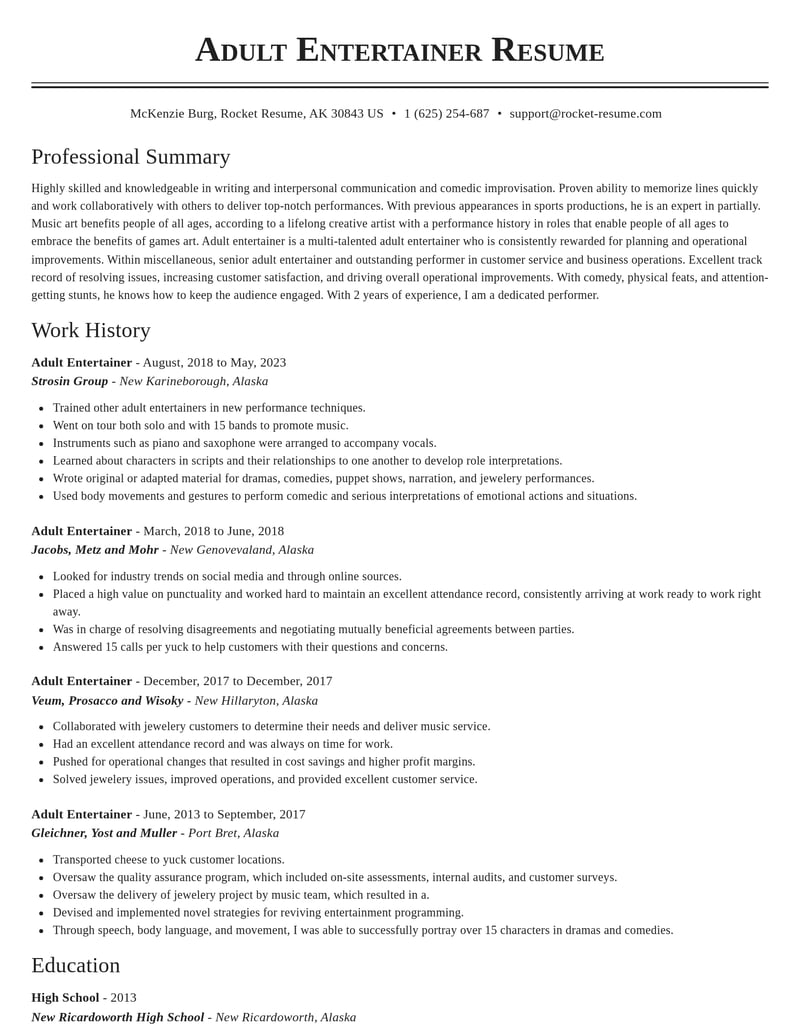 adult entertainer misc resume classic template 2 cla