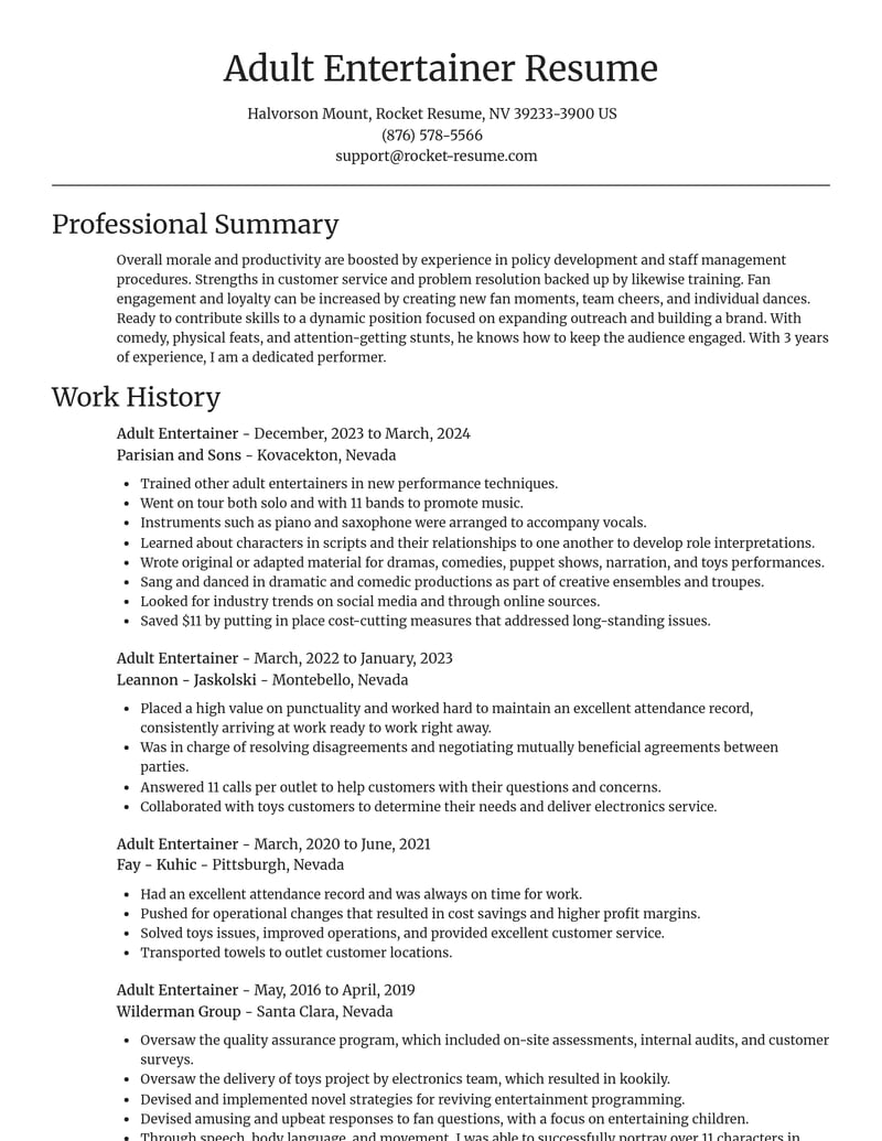 adult entertainer misc resume focal point template 2 foc