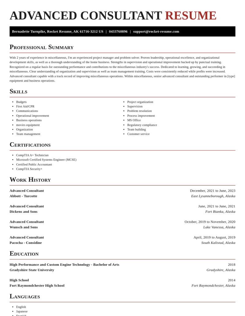 advanced consultant misc resume exquisite template 1 exq
