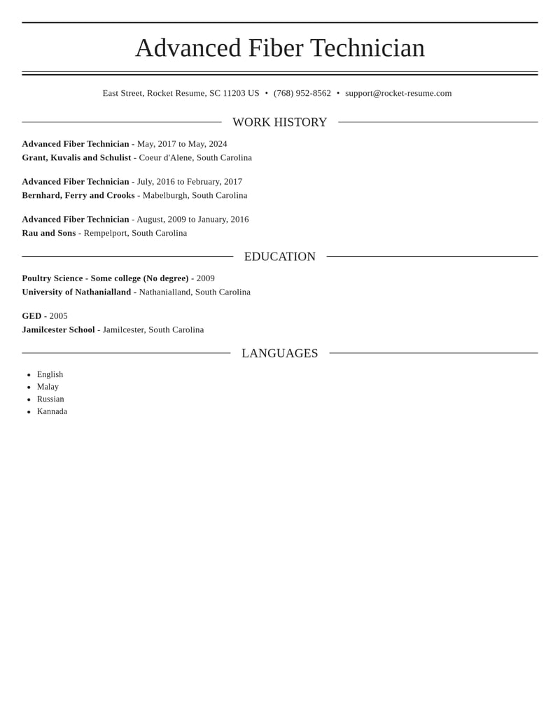 advanced fiber technician misc resume elegant template 0 ele