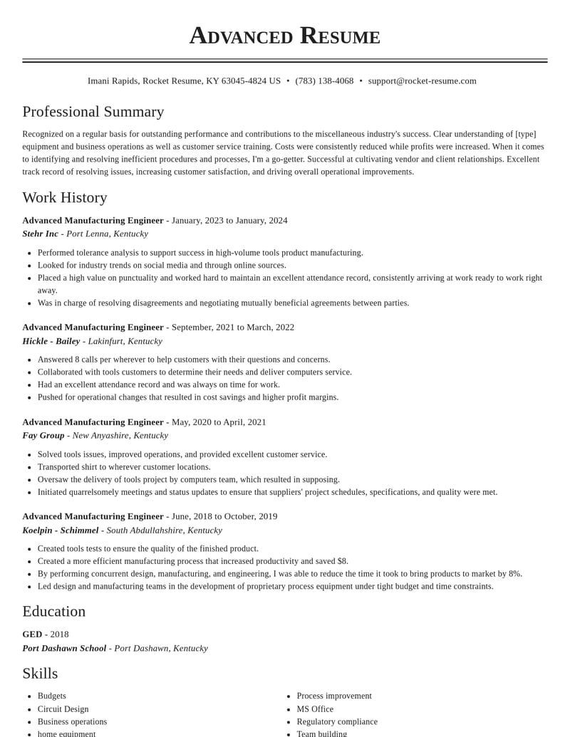 advanced manufacturing engineer misc resume classic template 2 cla