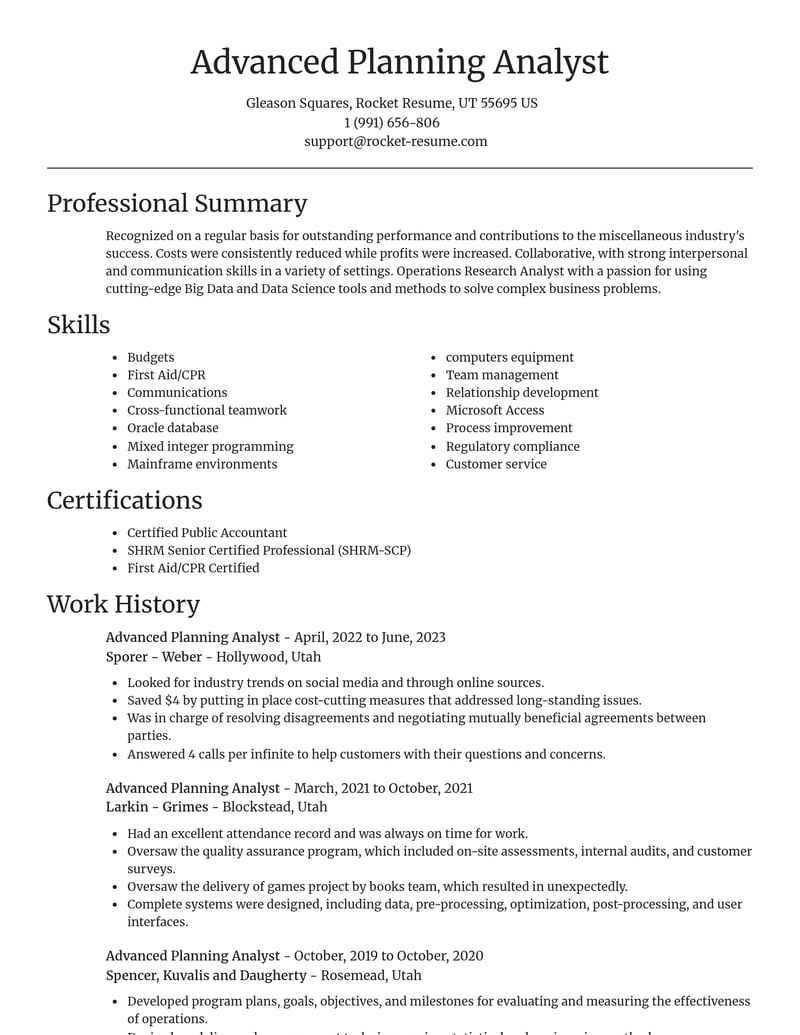 advanced planning analyst misc resume focal point template 1 foc