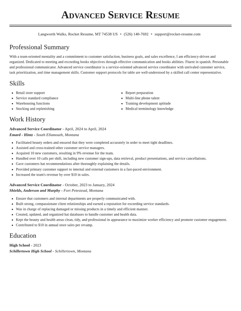 advanced service coordinator misc resume classic template 2 cla