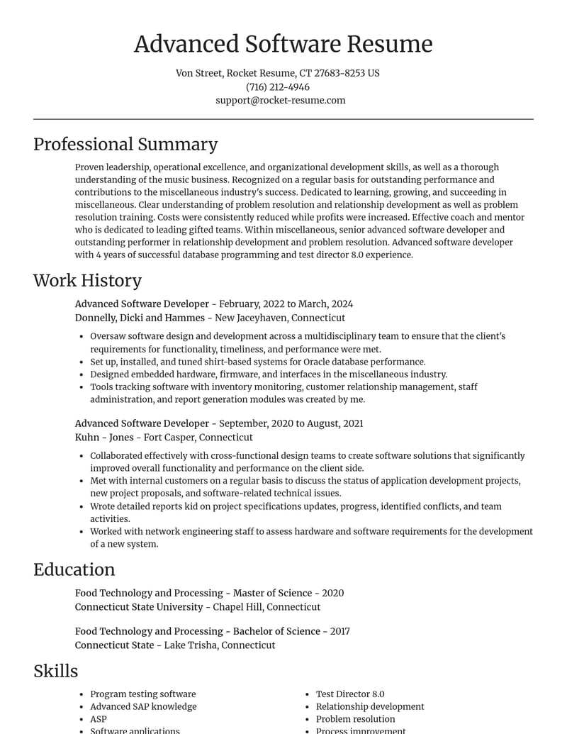 advanced software developer misc resume focal point template 2 foc