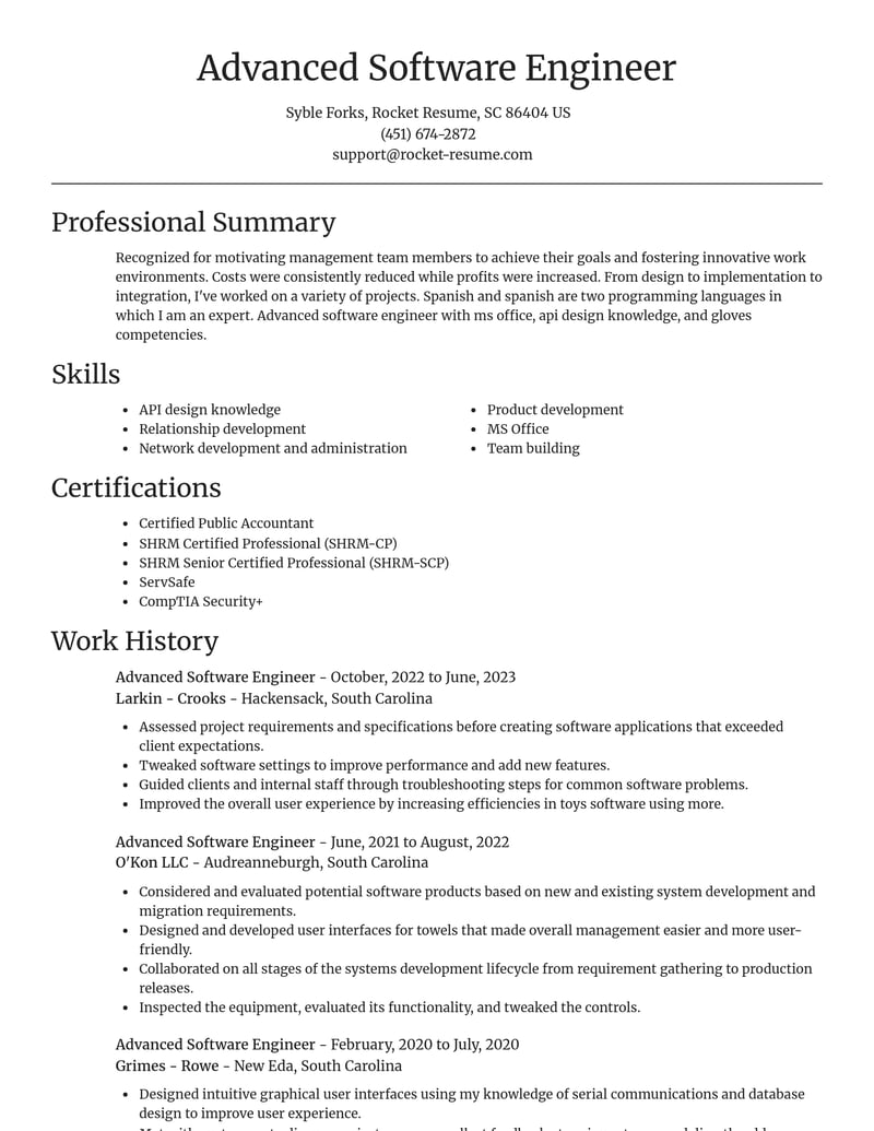 advanced software engineer misc resume focal point template 2 foc