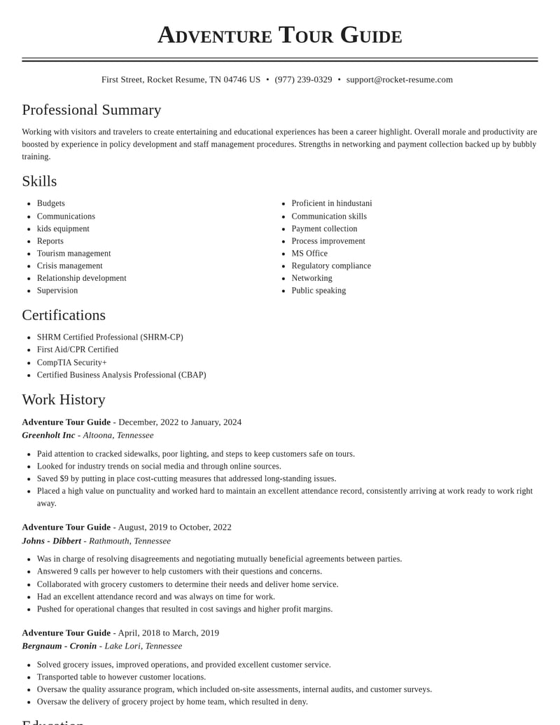 adventure tour guide misc resume classic template 1 cla