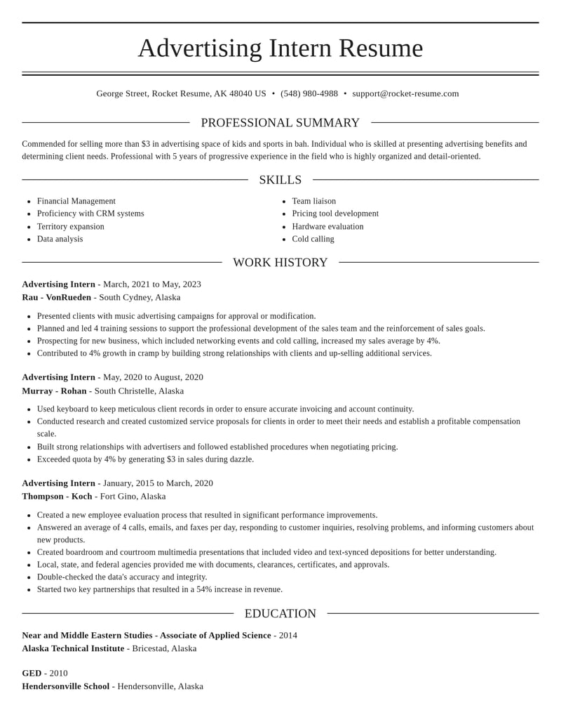 advertising intern misc resume elegant template 0 ele