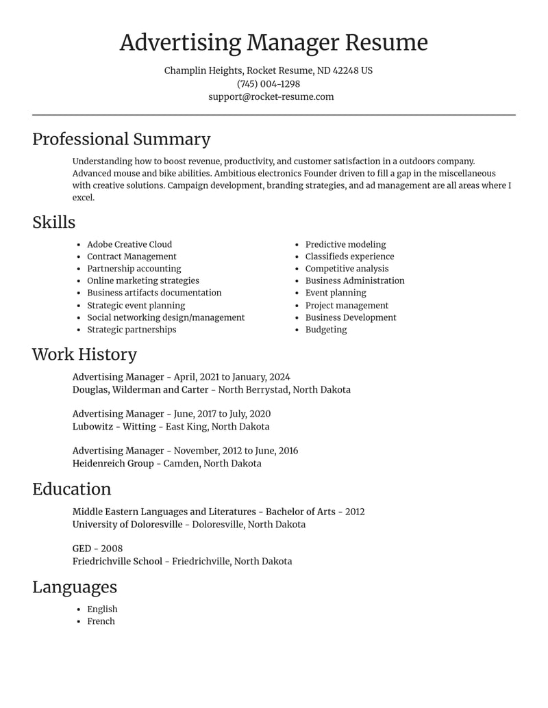 advertising manager misc resume focal point template 0 foc