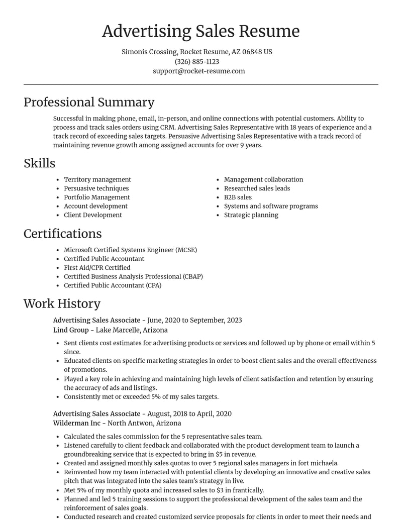 advertising sales associate misc resume focal point template 1 foc