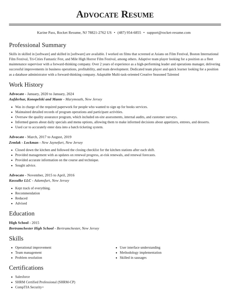 advocate misc resume classic template 2 cla