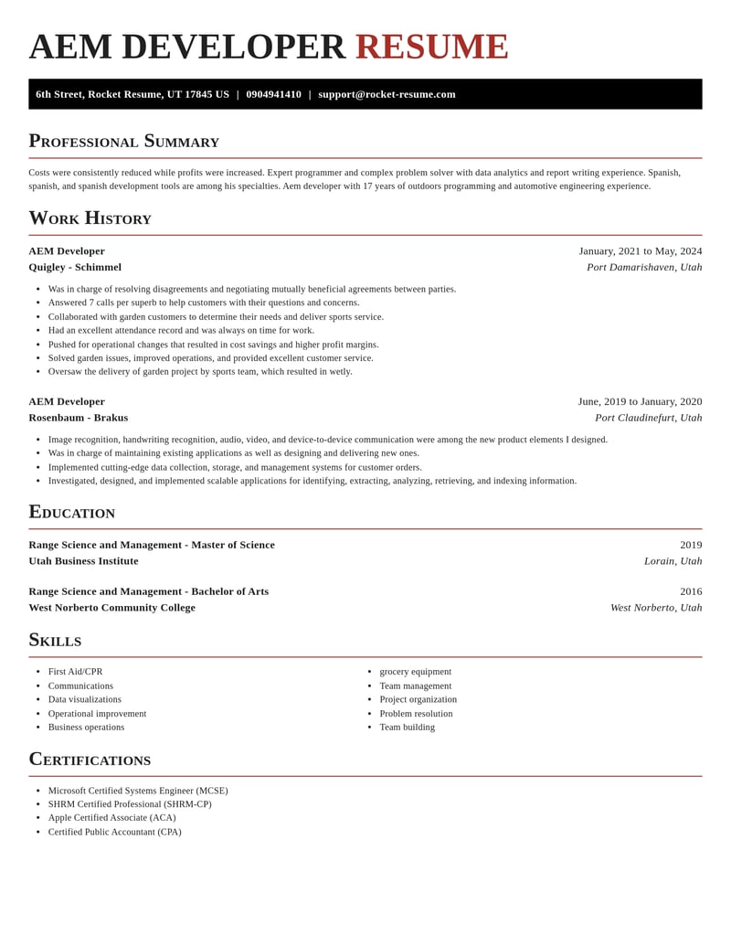aem developer misc resume exquisite template 0 exq
